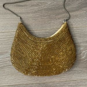 Vintage Gold Beaded Crossbody Purse